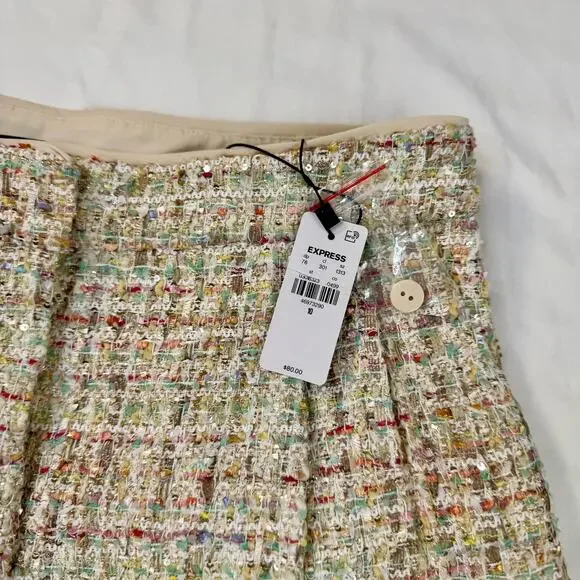 Tweed High Waisted Shorts Cream Women's 10 Chanel Inspired Parisian Vacation NWT - Picture 9 of 16